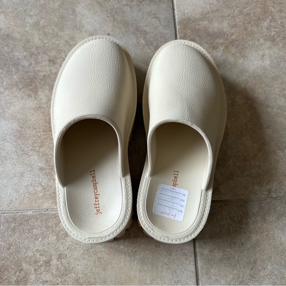 NEW JEFFREY CAMPBELL CREAM PLATFORM SLIDE SANDALS 7